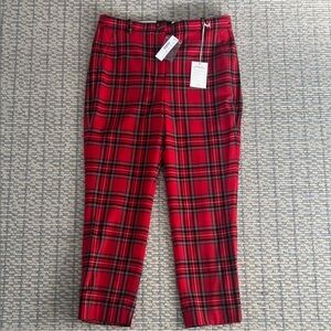 NWT J. Crew Stewart Plaid Tartan Red High-rise Cameron Pants Size 12